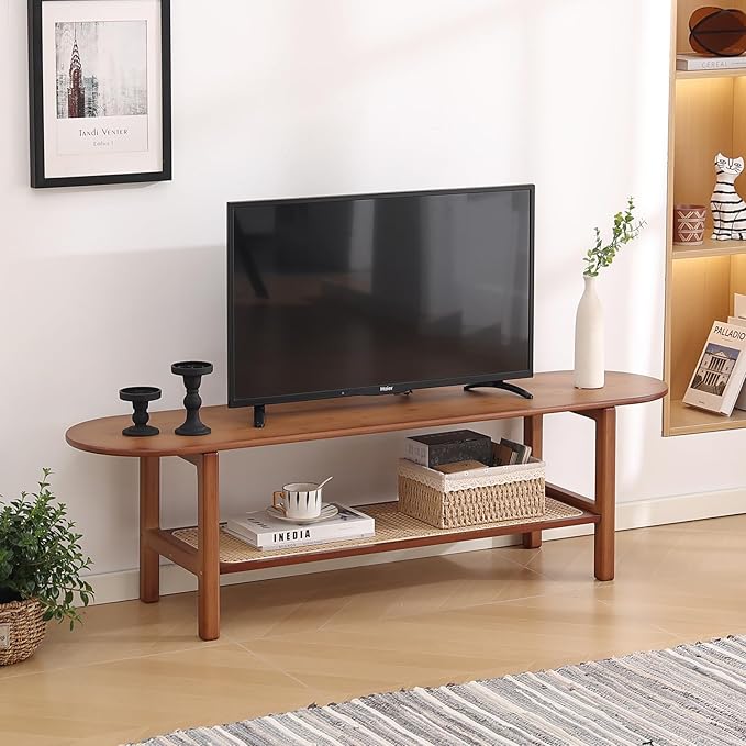 Boho Bamboo TV Stand | Entertainment Center with Adjustable Storage