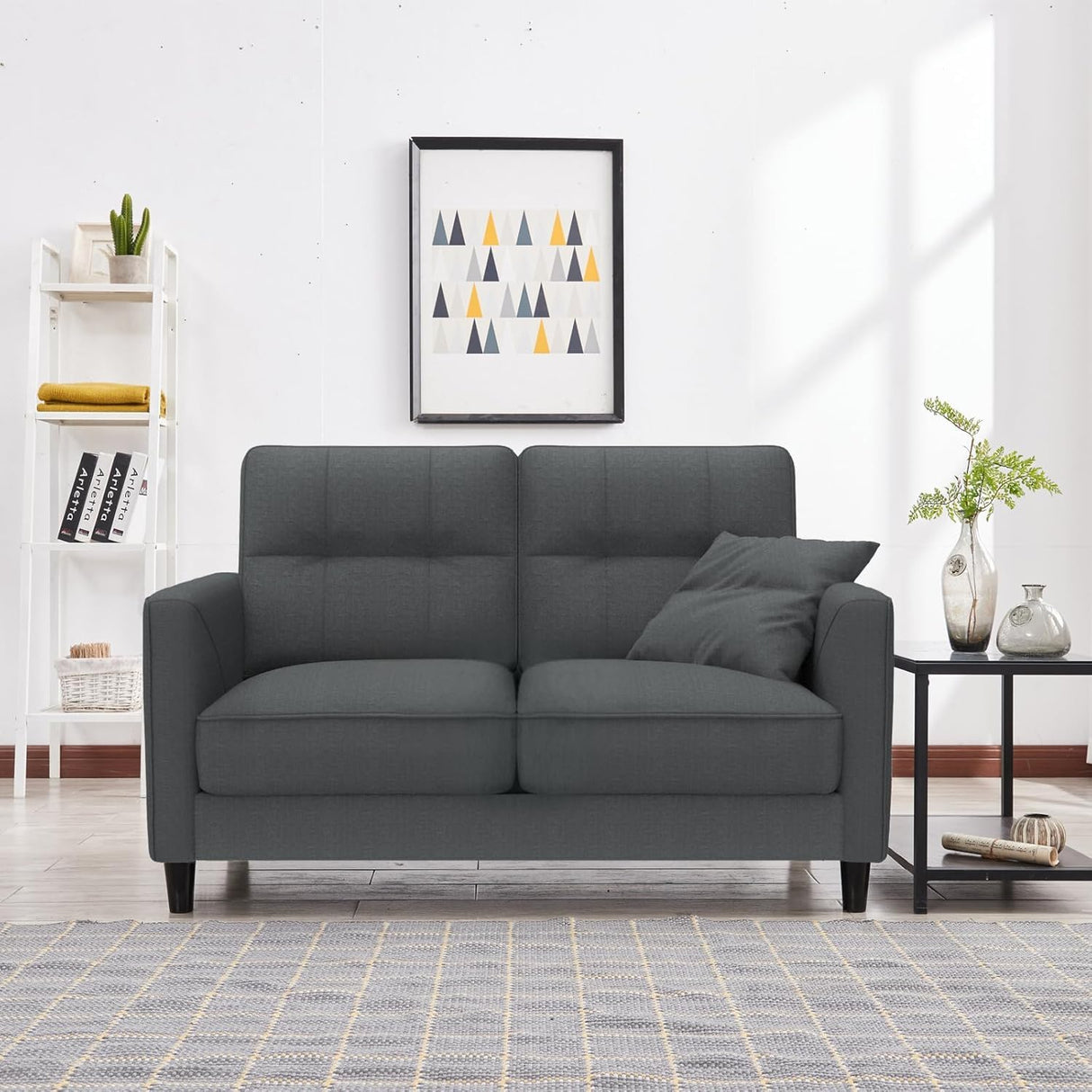 59" Loveseat Sofa for Small Spaces,Fabric Love Seats Furniture for Bedroom,Apartment,Studio,Dark Gray