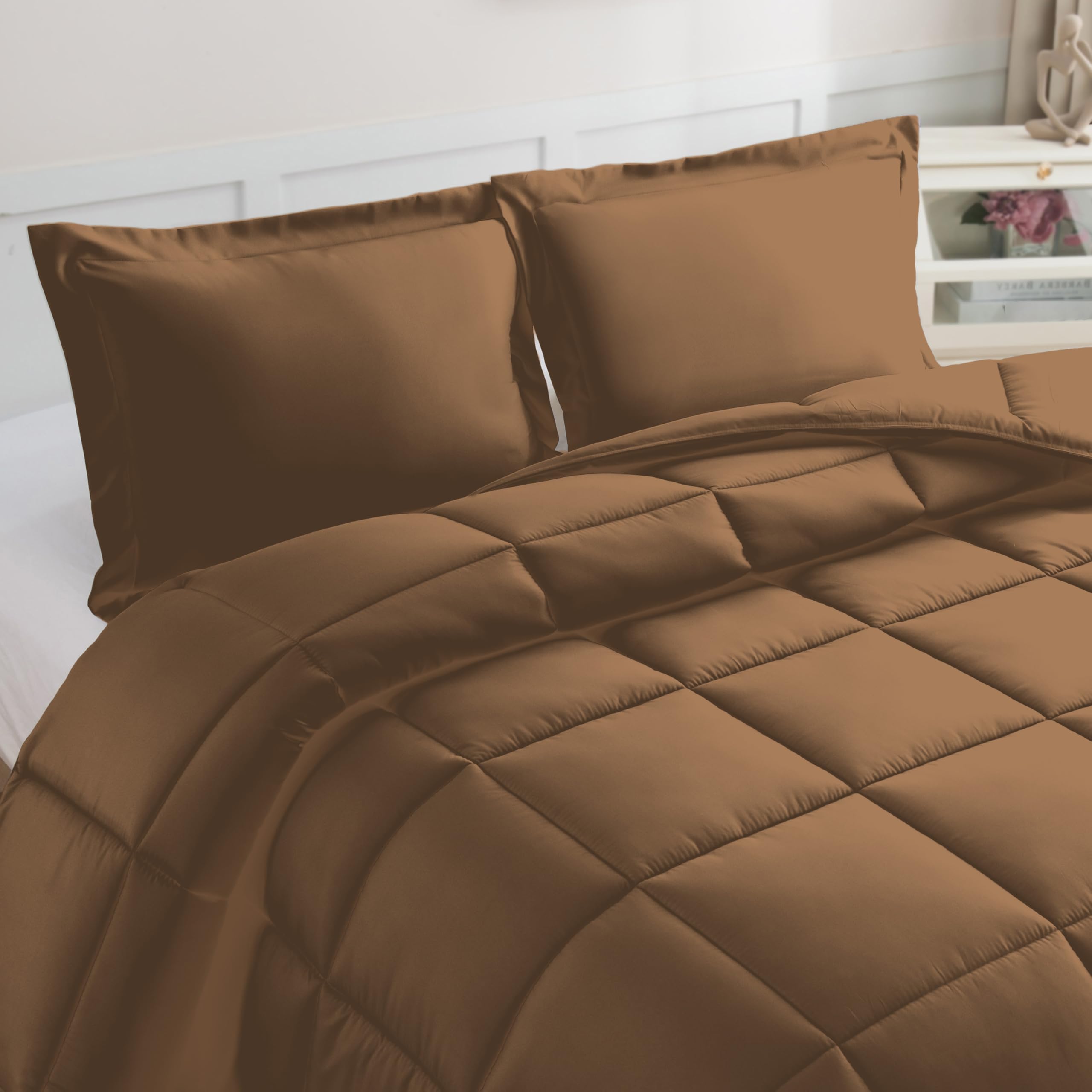 3-Piece Box Stitched Down Alternative Comforter with Shams - Ultra Soft for All Season