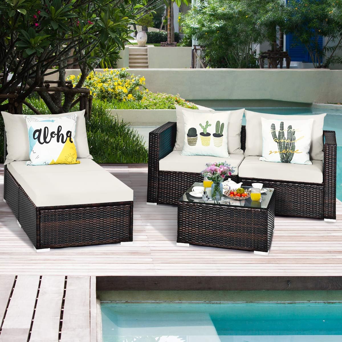 5 Piece Outdoor Patio Furniture Set, Sturdy Frame and Weight Capacity Up to 360 Pounds
