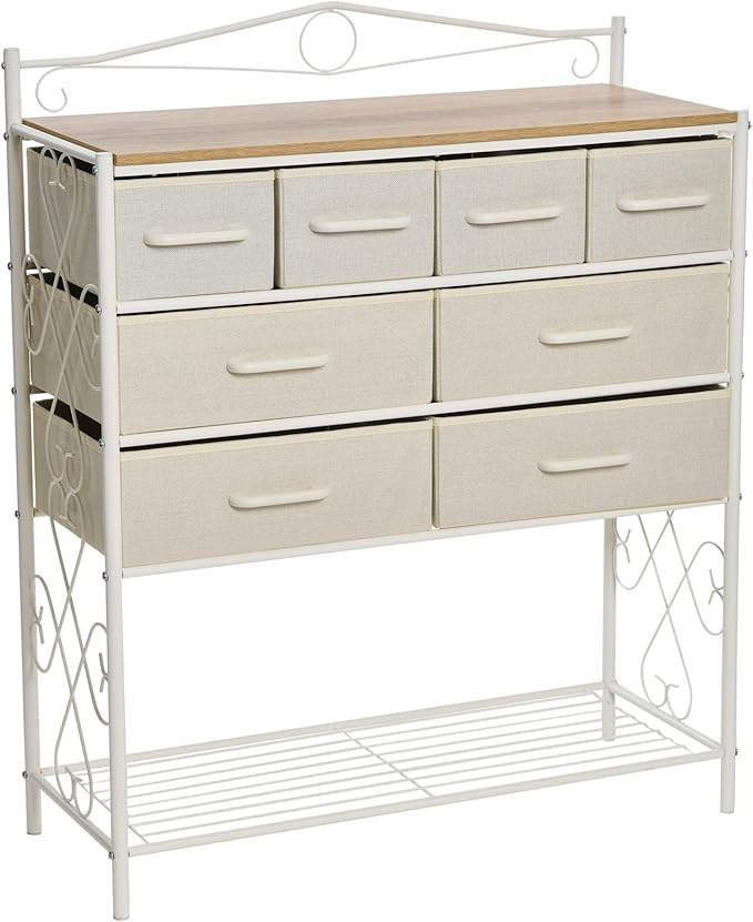 Victoria Dresser Nightstand Storage Organizer with 4 Brown Drawers Black Metal Frame and Mid Century