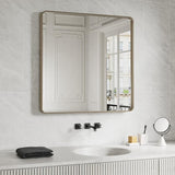 Black Bathroom Mirror, 24x36 Inch Rounded Rectangle Matte Framed Wall Mounted Mirror