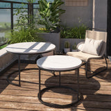 Round Nesting Coffee Table Set of 2, 27.6 inch White Marble Pattern Wooden Table Top