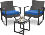 Qsun 3 Pieces Patio Furniture Set Rocking Bistro Set Outdoor Rattan Conversation