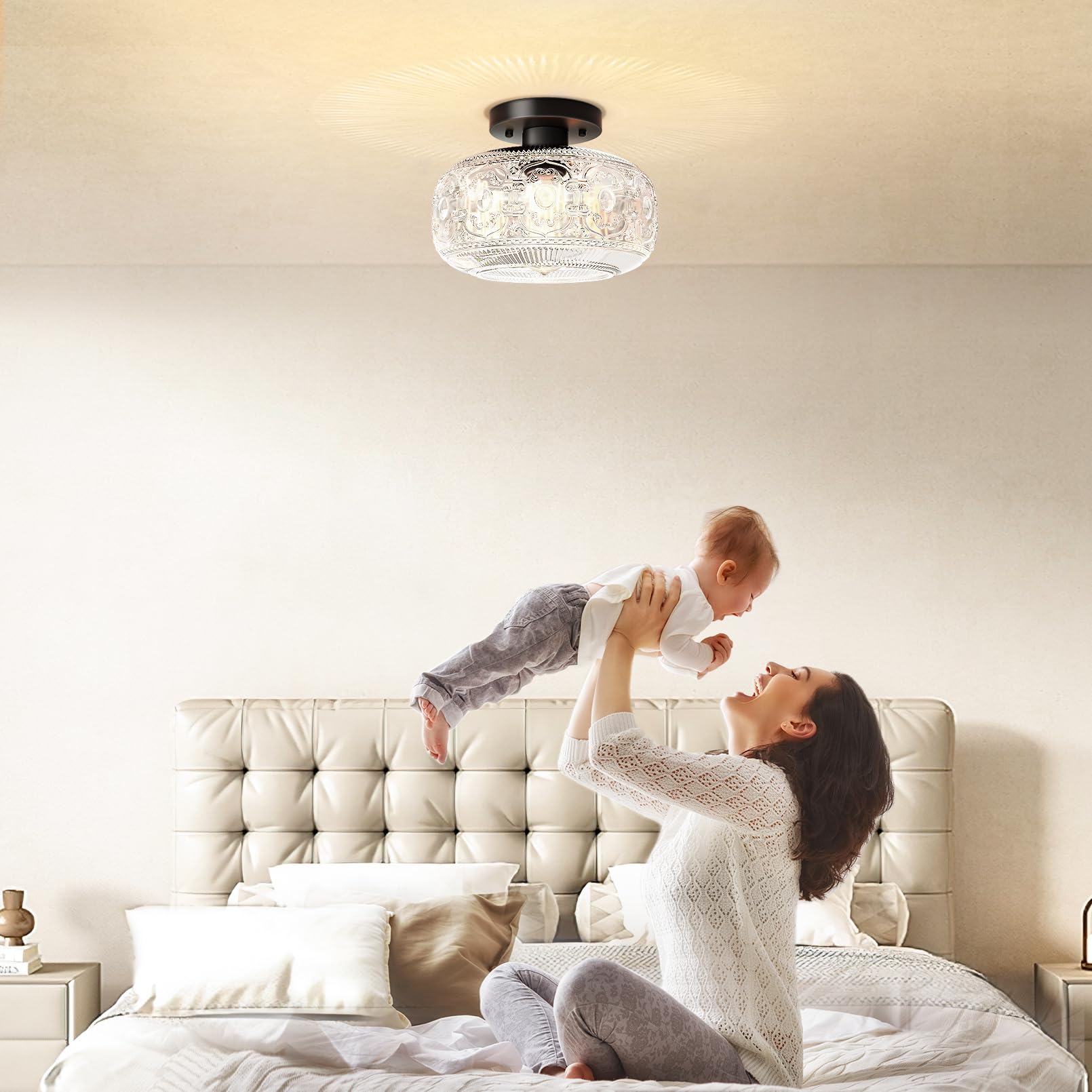 Semi Flush Mount Ceiling Light,Black Vintage Kitchen Ceiling Light Fixture