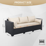 3-Seat Outdoor Rattan Sofa Patio Couch Black PE Wicker Loveseat Seating Furniture