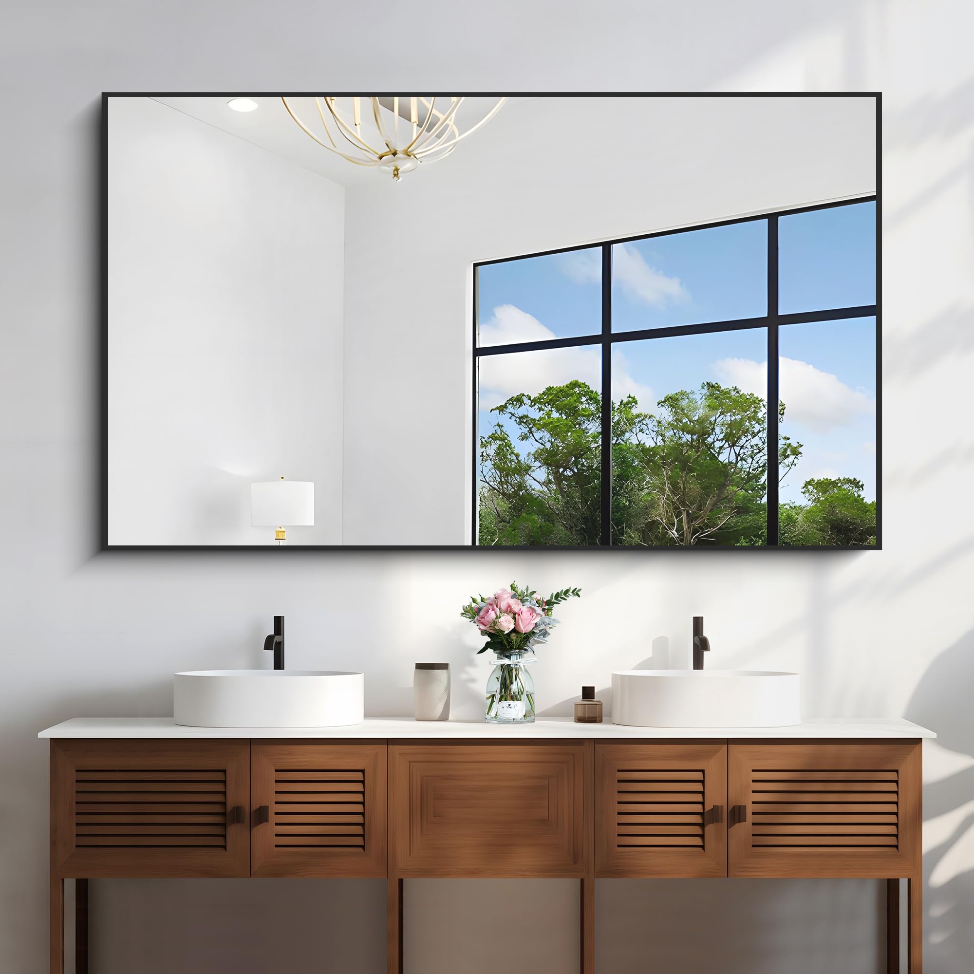 60x36 Inch Large Black Wall Mounted Mirror,Aluminum Framed Decorative
