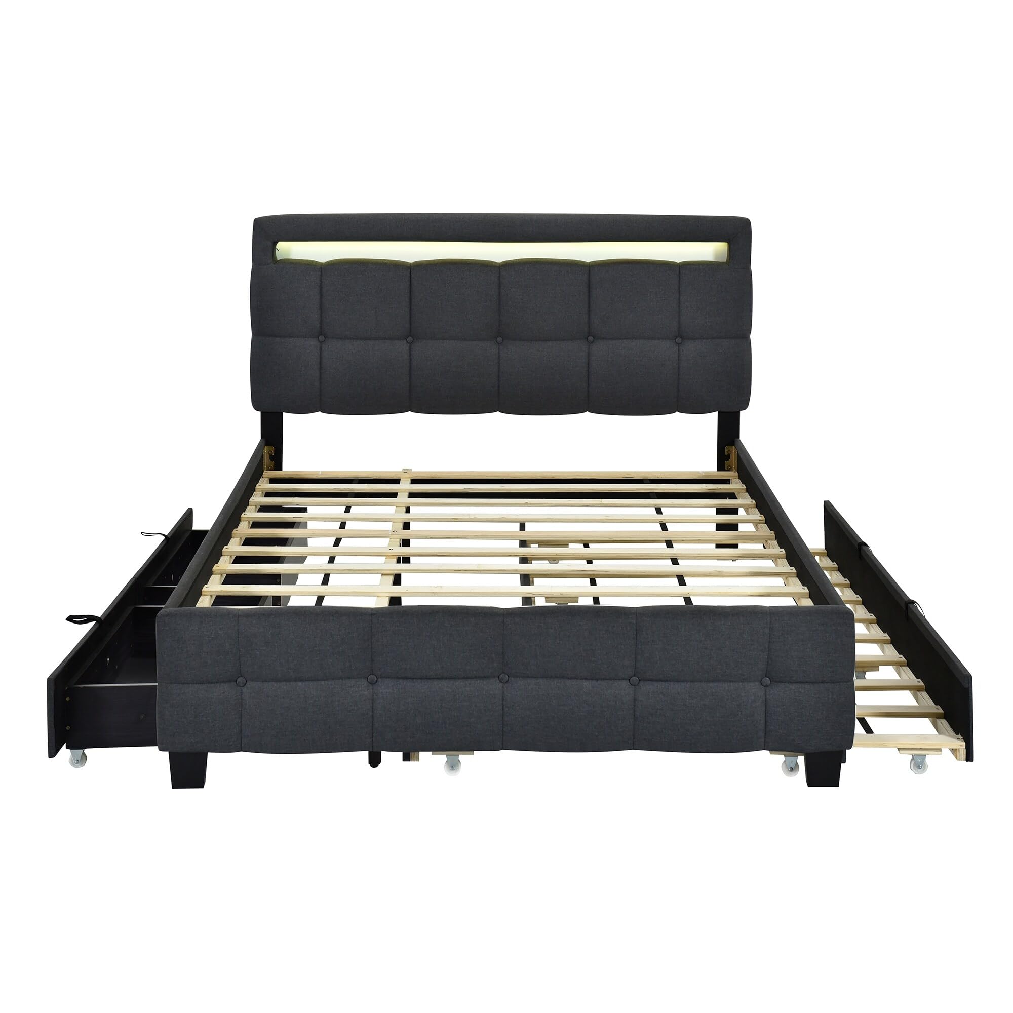 Upholstered Platform Bed with LED Frame Grey - Queen