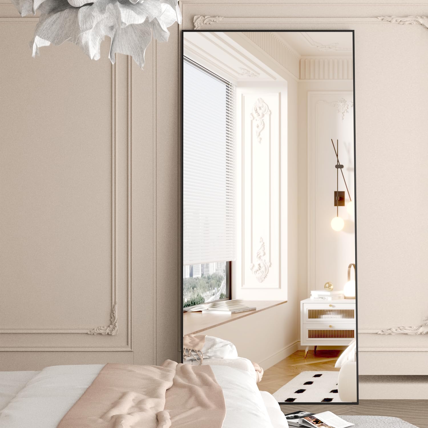 Full Length Floor Mirror 65"x24" - Large Black Rectangle Standing Mirror