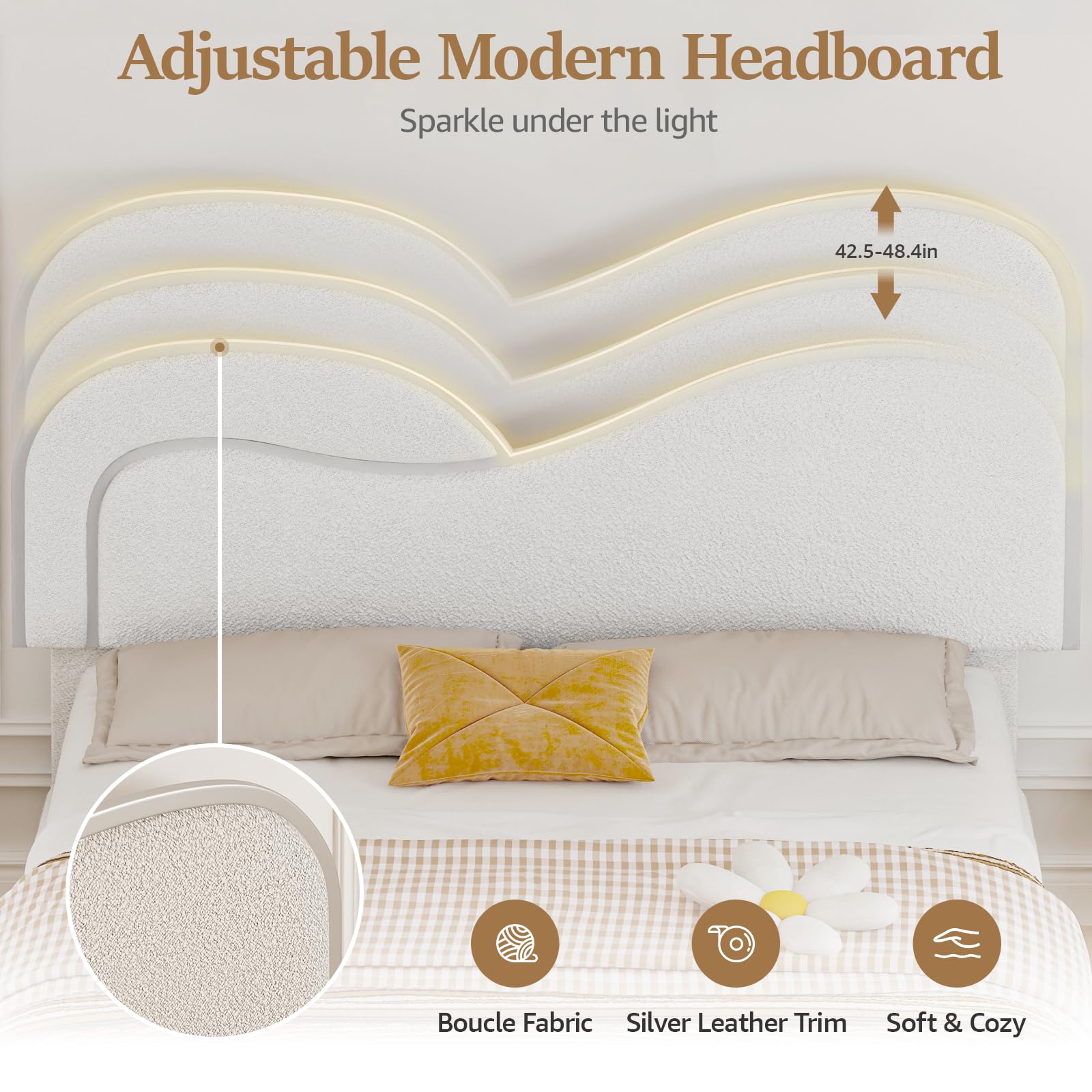 Full Platform Bed Frame with Heart Headboard & LED Lights