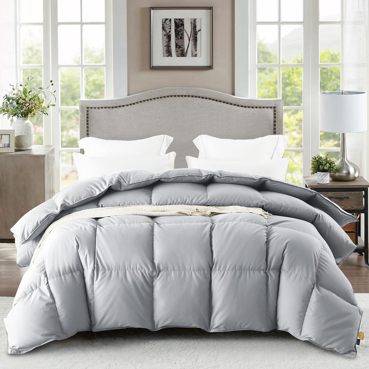 Down Comforter Twin Size, All Season Soft and Fluffy Duvet Insert, 50% Feather Fill Bed