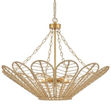 29" Natural Rattan Chandelier, with Boho Woven Wicker Flower Shade Antique Brass