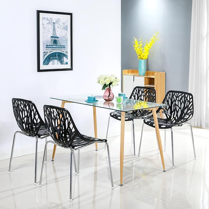 Mid Century Modern Dining Chairs Set of 4, Stackable Plastic Chair