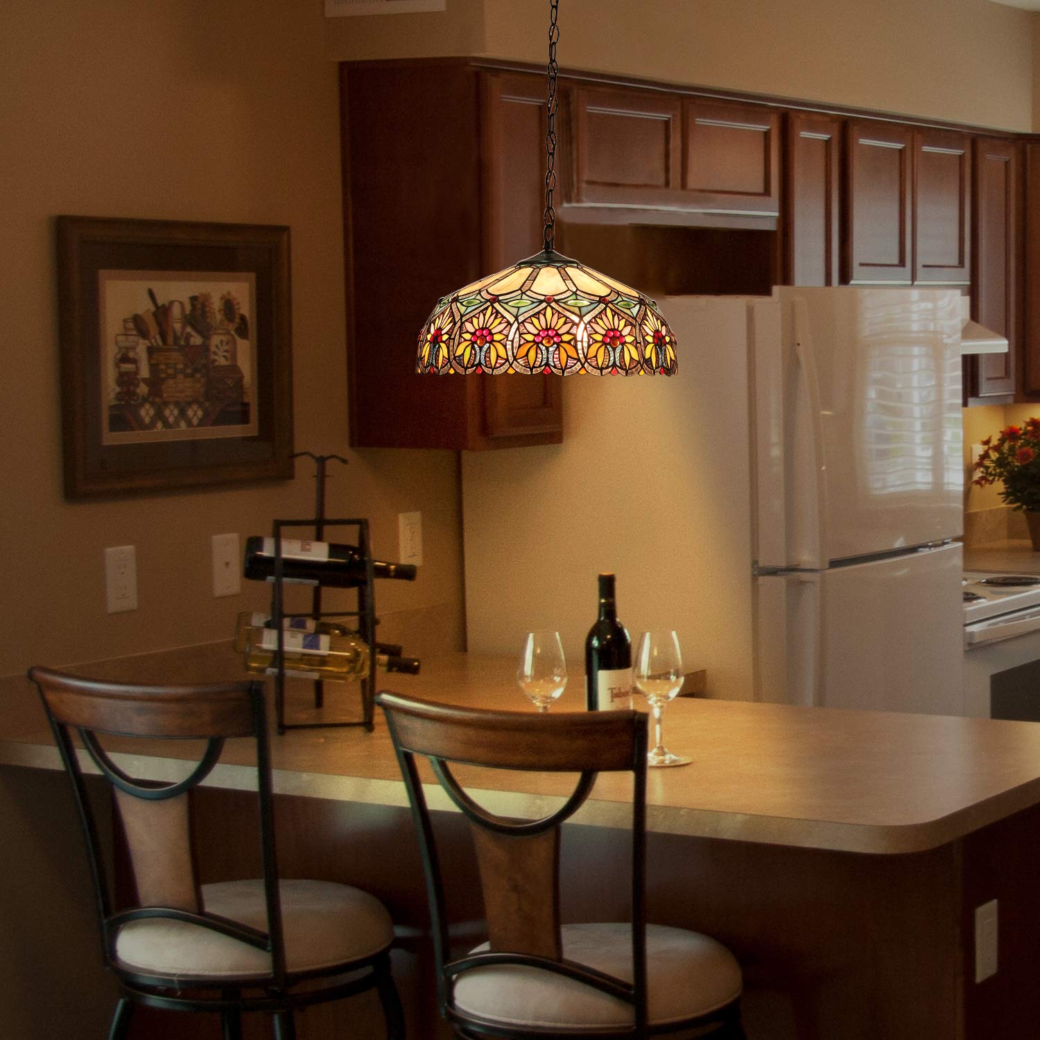 Tiffany Stained Glass Pendant Light - 16" Sunflower Pattern