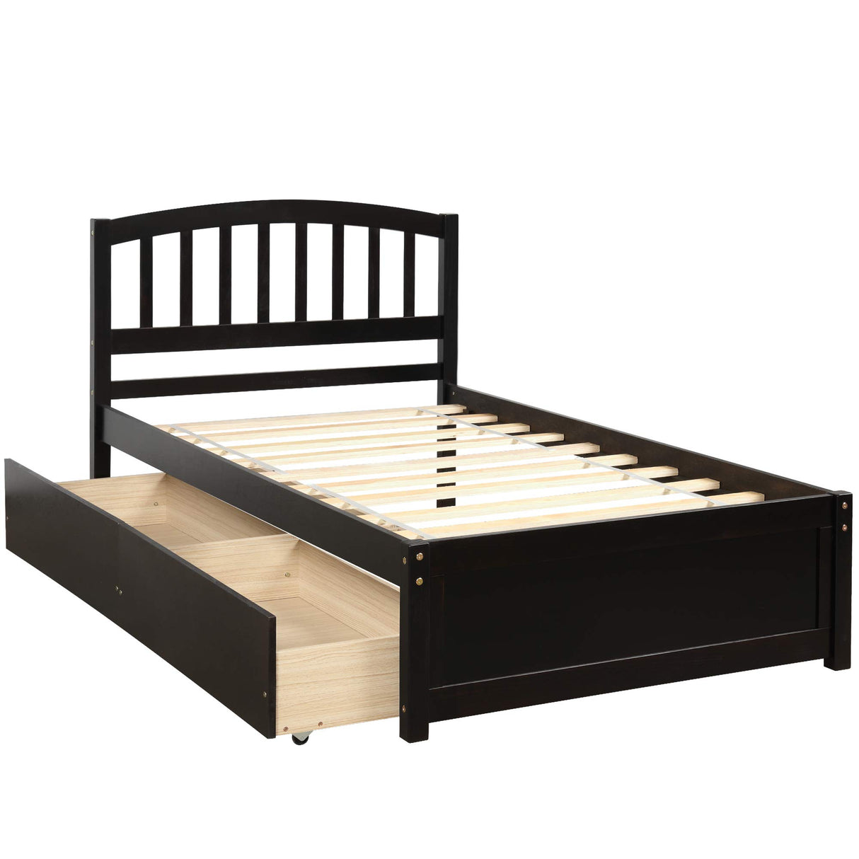 Platform Bed Solid Wood Storage Bed Frame with Two Drawers and Headboard, Espresso