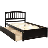 Platform Bed Solid Wood Storage Bed Frame with Two Drawers and Headboard, Espresso