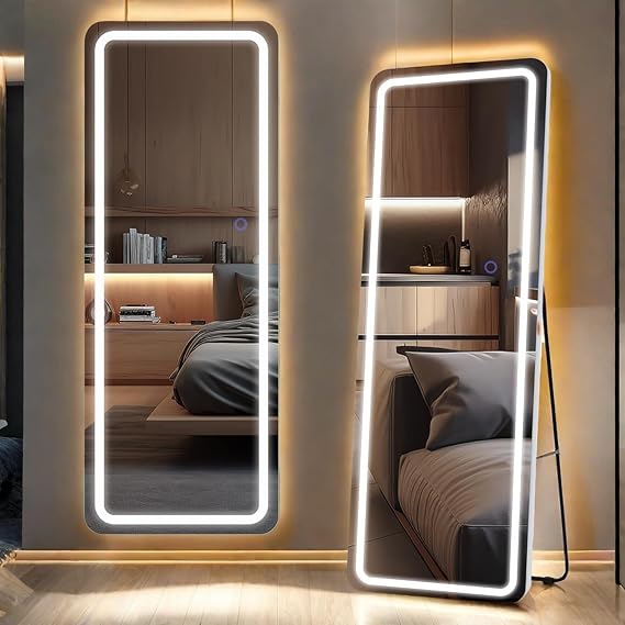 56x18 LED Floor Mirror - Dimmable 3-Color Full Length Mirror