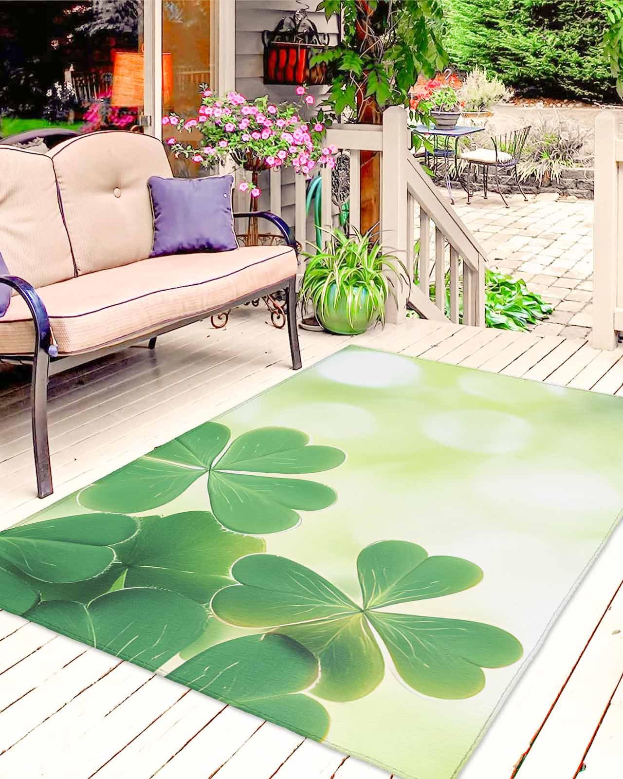 St Patrick's Day Outdoor Rug 4x6 ft Green Shamrock Outdoor Large Area Rug Spring