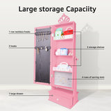 Kids Jewelry Armoire Cabinet, Jewelry Organizer with Standing Full-Length Mirror