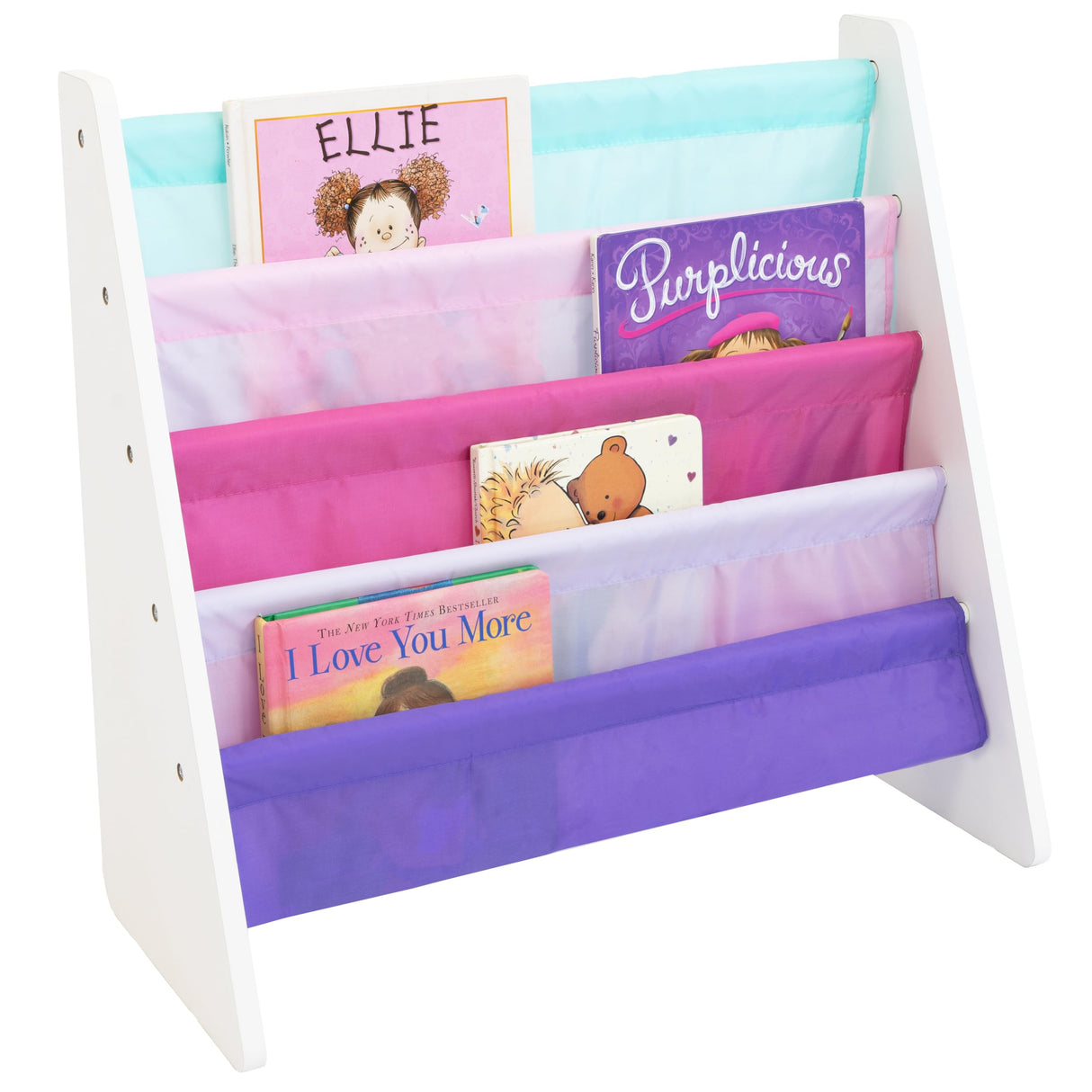 White/Pink/Purple/Blue Kids Book Rack Storage Bookshelf, 4 Tiers