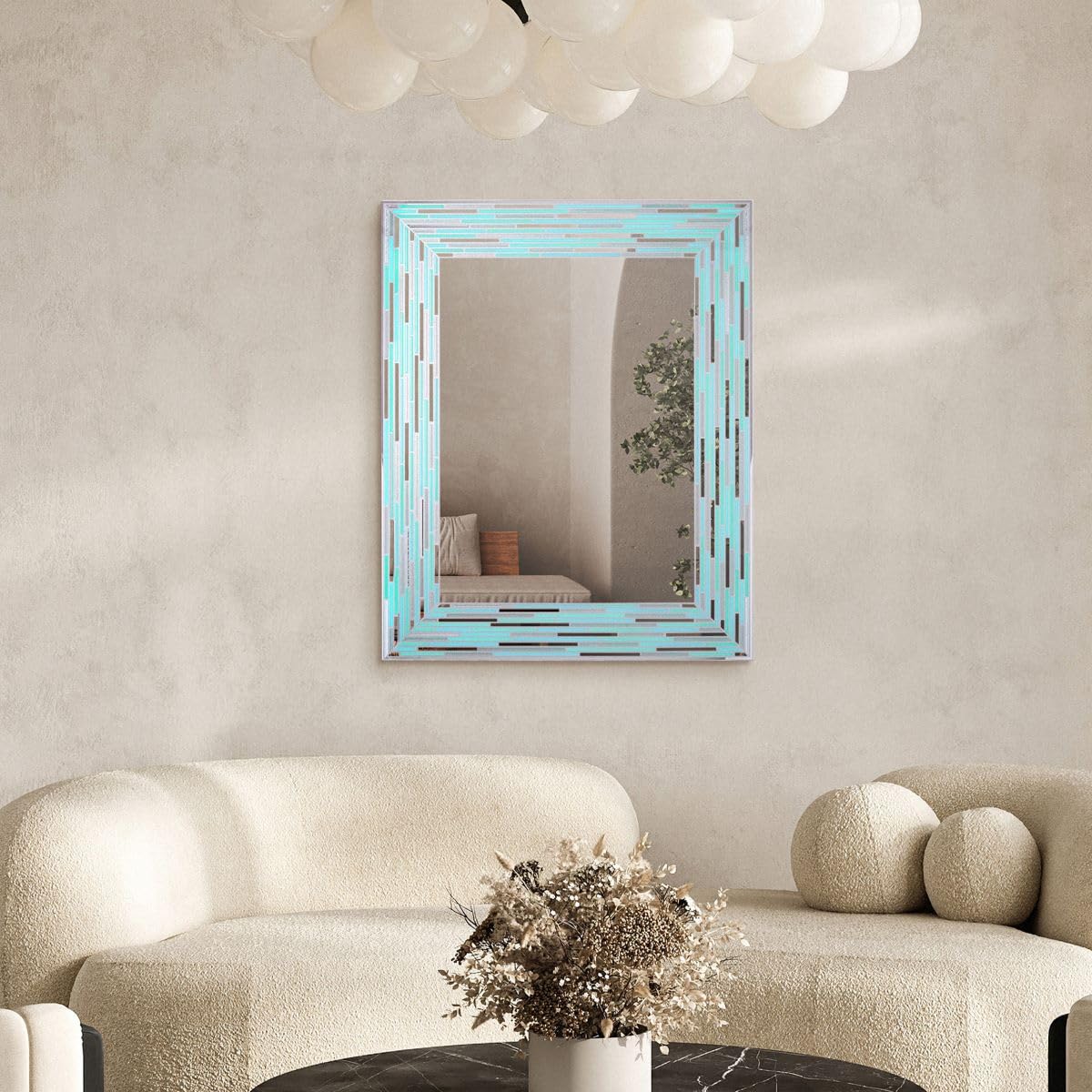 24"x30" Reeded Tiled Sea Glass Aqua Blue Vanity Mirror for Bathroom Wall