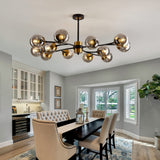 12-Light Sputnik Chandelier with Glass Globe - Mid Century Modern Black & Gold