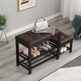 35.4inch PVC Shoe Bench Storage Bench Hallway Shoe Bench Entryway Bench Shoes Rack with Bench, Brown