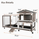 Rabbit Hutch Indoor Outdoor 2 Story Bunny Cage with 3 No Leak Trays