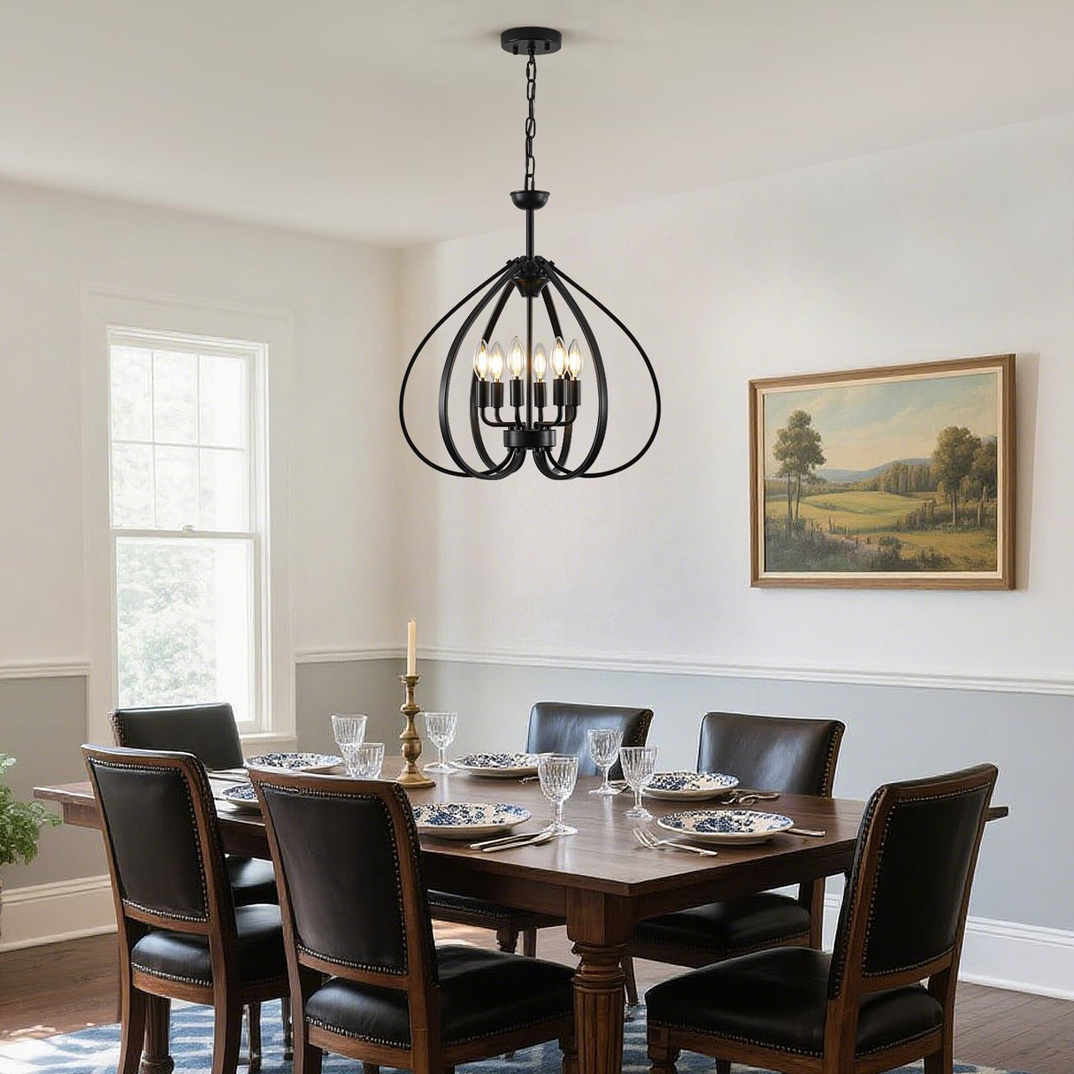 6-Light Black Farmhouse Chandelier - 19.6 Inch Industrial Pendant Light