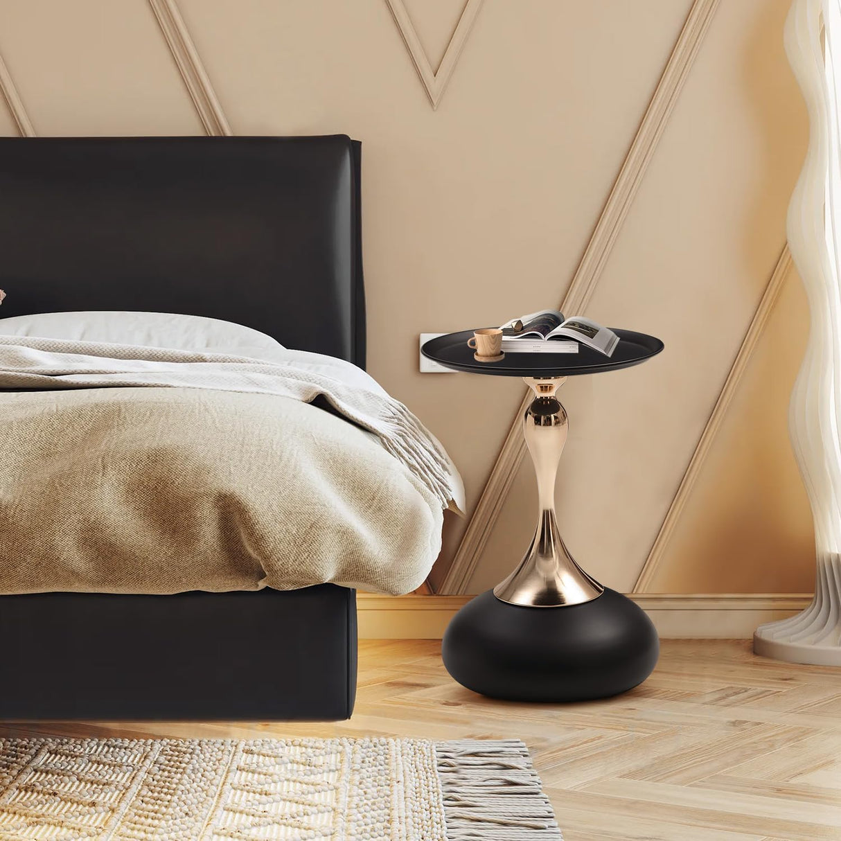 Small Black Round Side Table Pedestal for Small Spaces
