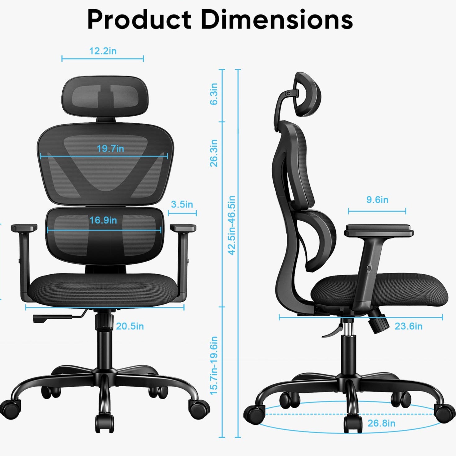 Ergonomic Office Chair, High Back Mesh Desk Chair with Lumbar Support and Adjustable Headrest