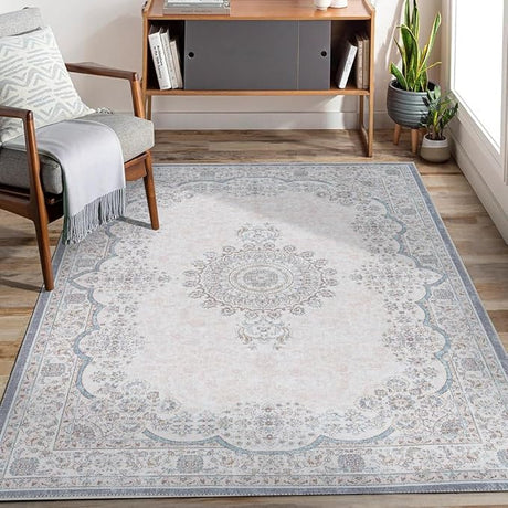 Machine Washable 2'6x6'6 Area Rug with Non Slip Backing for Living Room, Bedroom