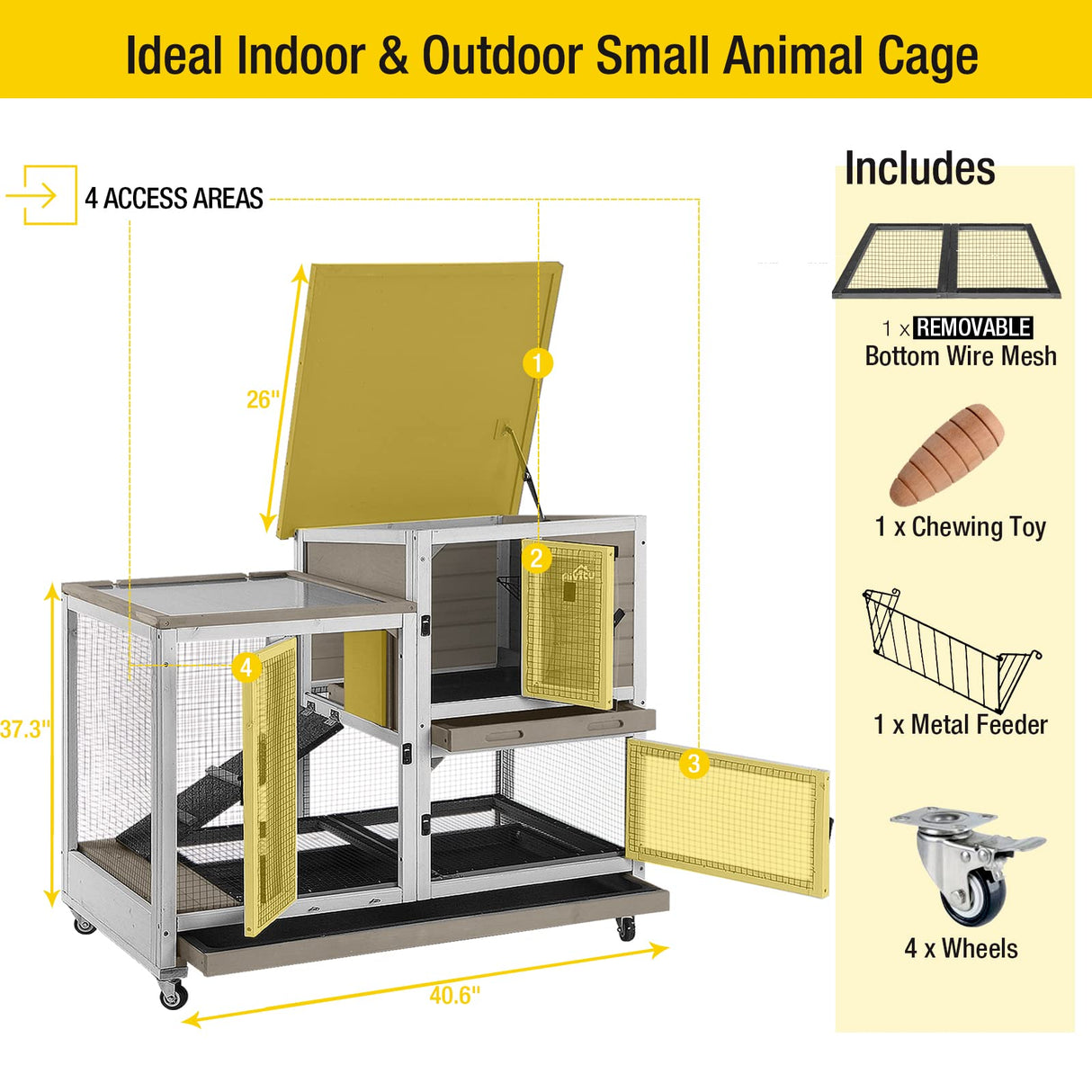 Outdoor Rabbit Hutch Indoor Bunny on Wheels Large Guinea Pig Cage