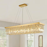 Modern Crystal Chandelier 10-Lights Gold Rectangular Raindrop Chandelier Luxury Large