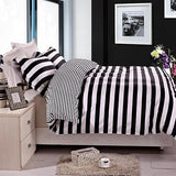 3 Pieces 100% Brushed Microfiber Striped Duvet Cover Set, Super Soft Black and