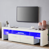 White LED TV Stand for 75 Inch TV, High Gloss TV Entertainment Center