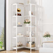 5-Tier Corner Bookshelf, 70.86" Tall Corner Bookcase,5-Shelf Modern L-Shaped Coner Shelf with Metal Frame for Home Office,Living Room,Bed Room(White)