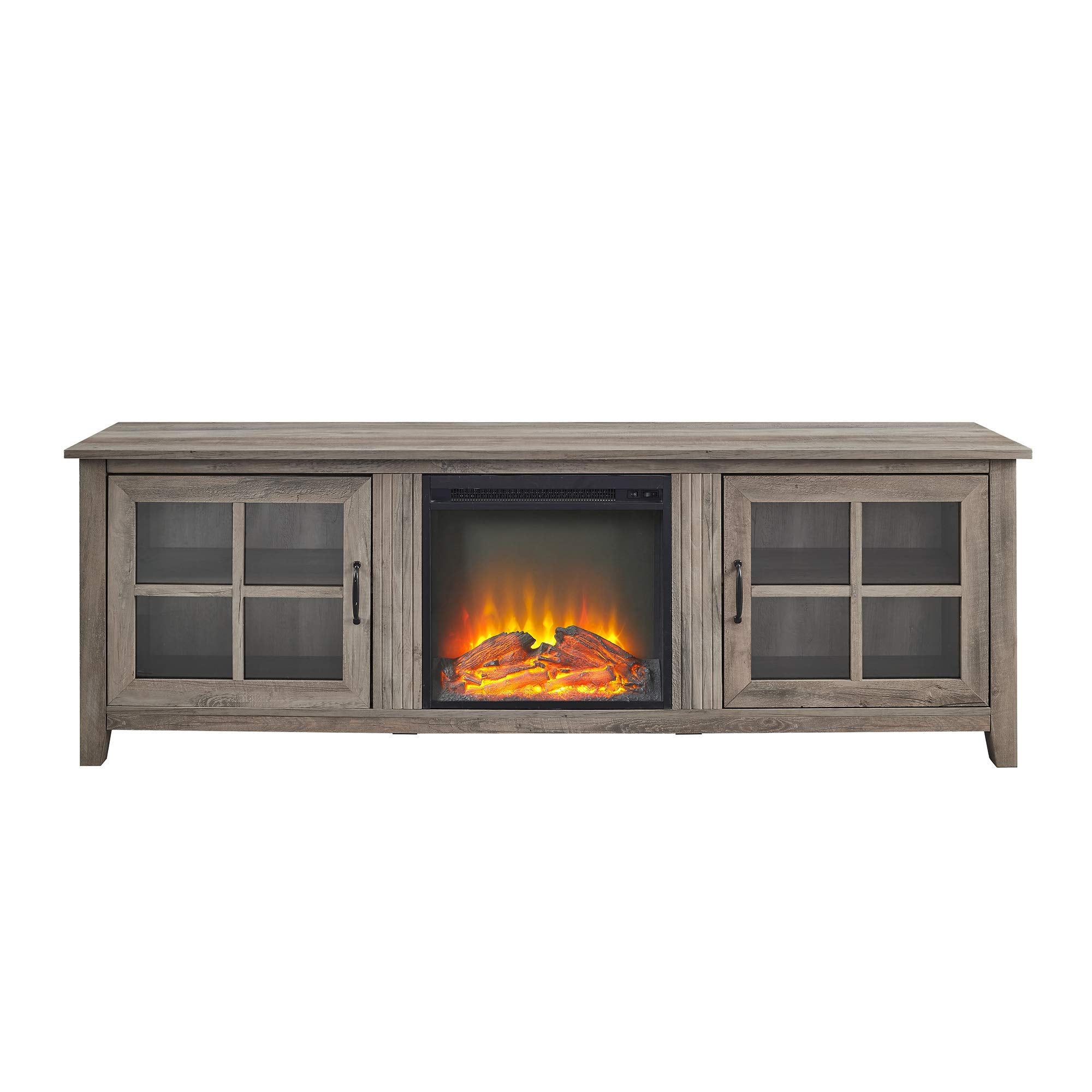Bern Classic 2 Glass Door Fireplace TV Stand for TVs up to 80 Inches, 70 Inch, Grey Wash