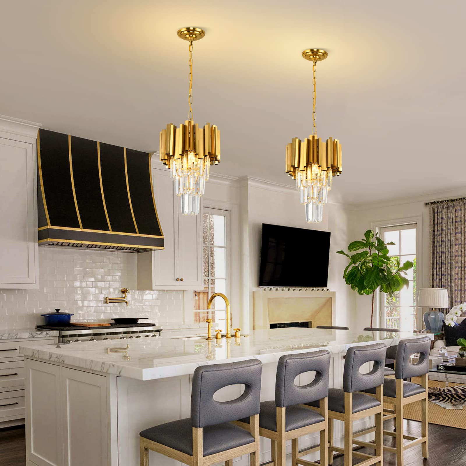 Crystal Chandelier 9 Lights Round W22in + 3 Lights Chandelier W12 for Dining Room Living