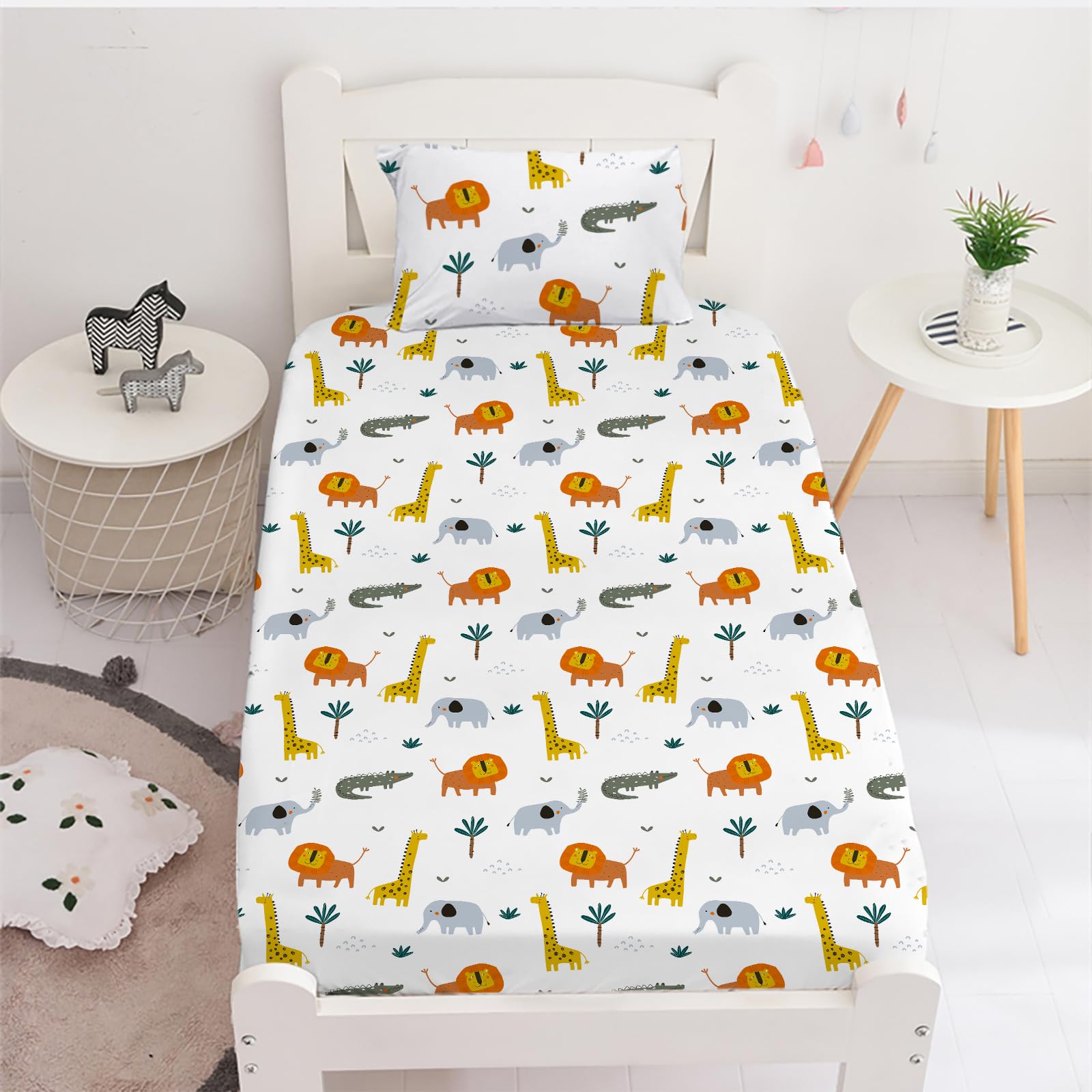 5Pcs Twin Size Cat Comforter Set + Forest Animal Fitted Sheet (1Cat Comforter
