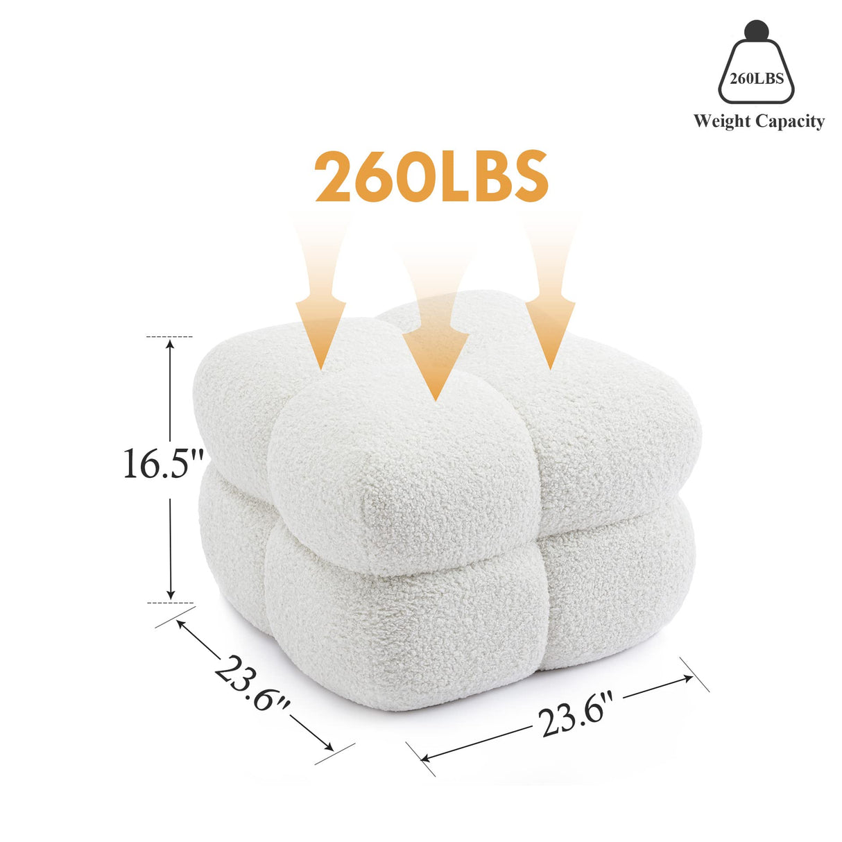 Couch Sherpa Pouf Chair 23.6" W Floor Pouf, White Fuzzy Square Ottoman