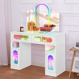 RGB Vanity Desk with Mirror and Lights,LED Makeup Table with Tri-fold Mirror,2 Drawers