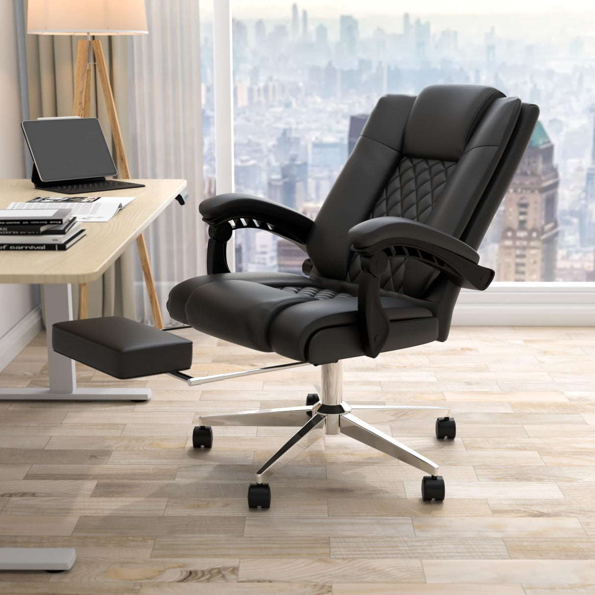 Massage Executive Office Chair with Footrest, Big and Tall Office Chair, Ergonomic PU