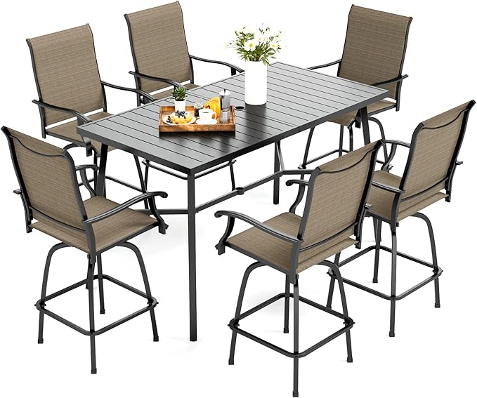 Patio Bar Set of 7 with 1 Heavy Duty Metal Slat Bar Table