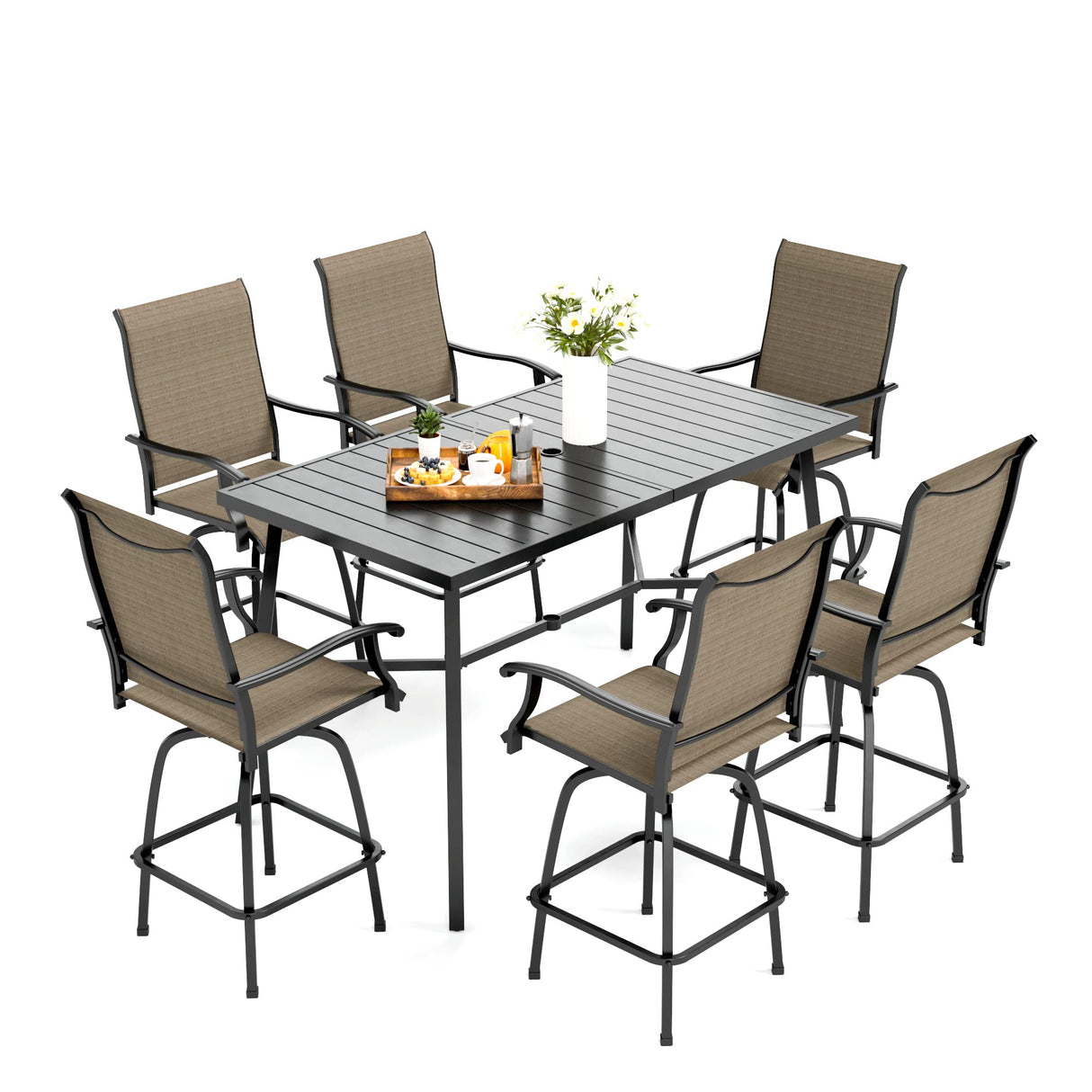 Patio Bar Set of 7 with 1 Heavy Duty Metal Slat Bar Table
