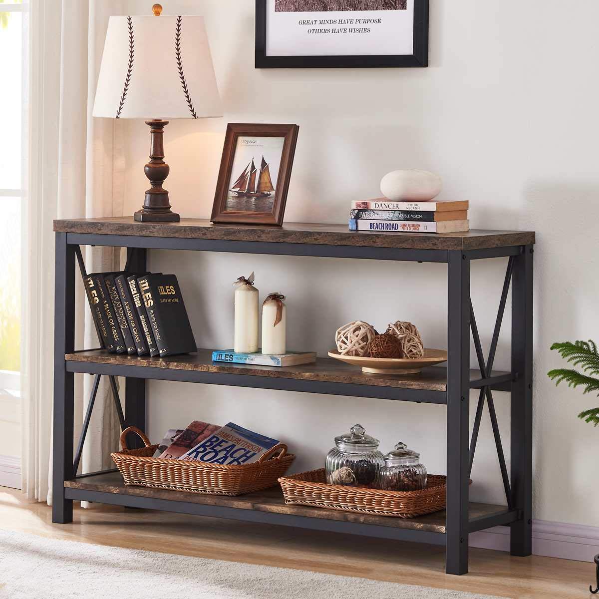 Industrial Sofa Console Table for Entryway, 3 Tier Foyer Table for Hallway