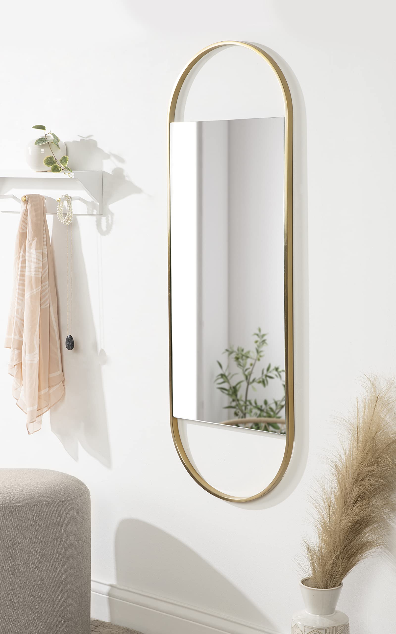 Nobles Midcentury Capsule Wall Mirror, 16 x 48, Gold, Decorative Modern Panel Mirror