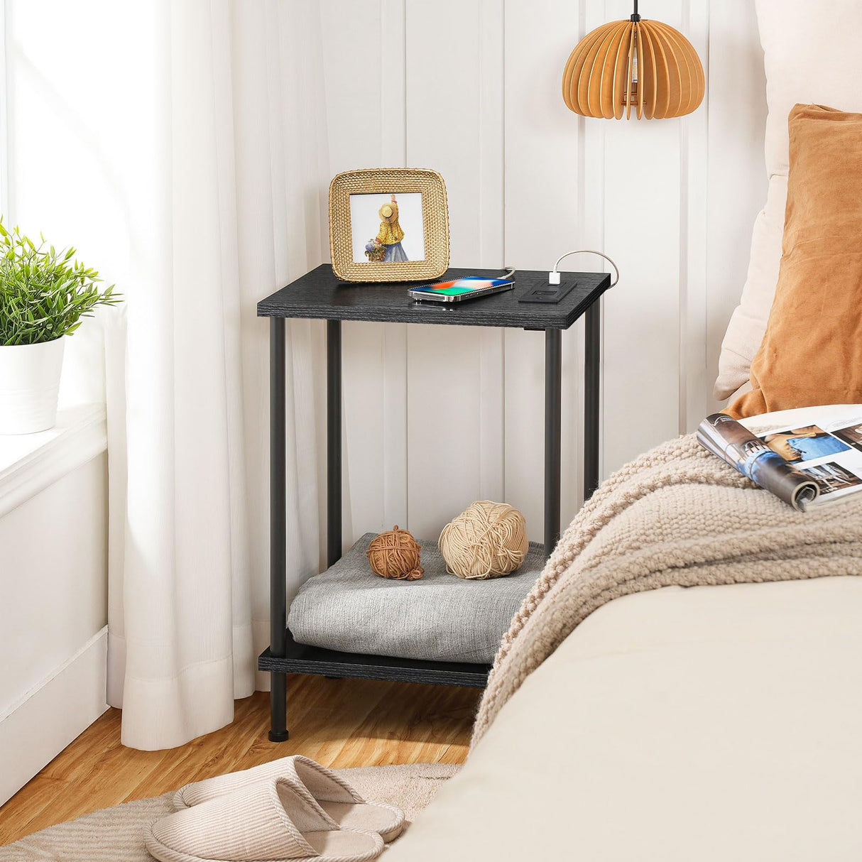 Side Table with Charging Station, End Tables with USB Ports and Outlets, Nightstand with 2