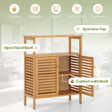 Bamboo Floor Cabinet, Bathroom Storage Cabinet with Double Slatted Doors, Open Shelf,