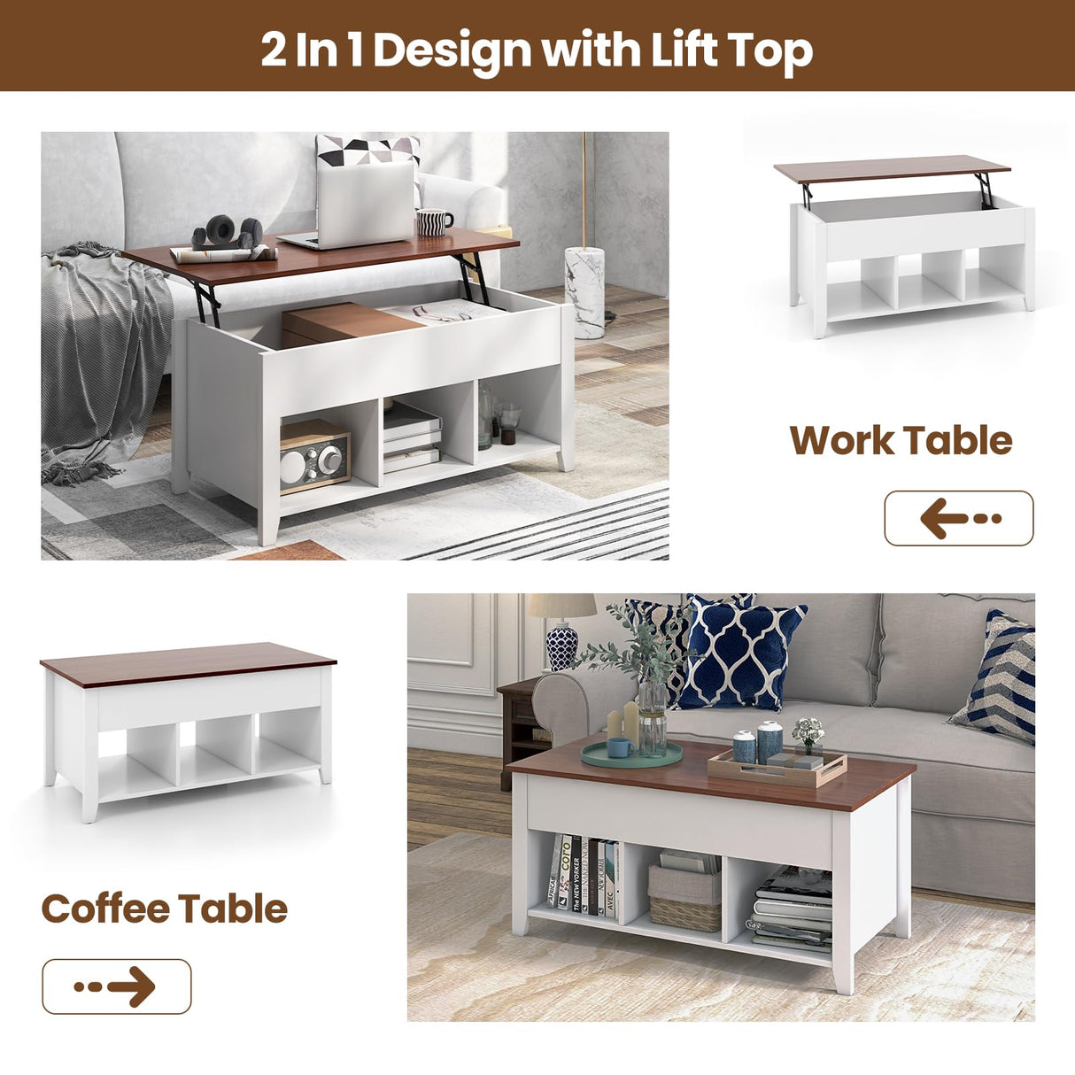 Lift Top Coffee Table, Center Table with Lift Tabletop, Hidden Compartment